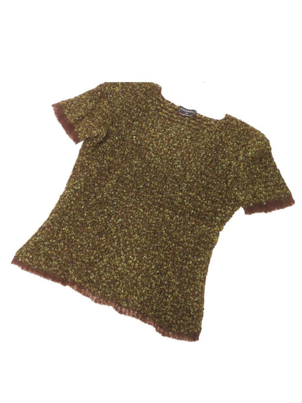 Chanel Short Sleeve Knit Green Mohair Nylon Rayon Wool CC Logo Top Sweater